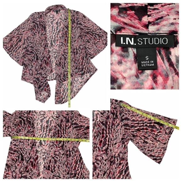 I.n Studio Sheer Pink Animal Print Drapey Open Front Cardigan Sweater - Picture 10 of 11